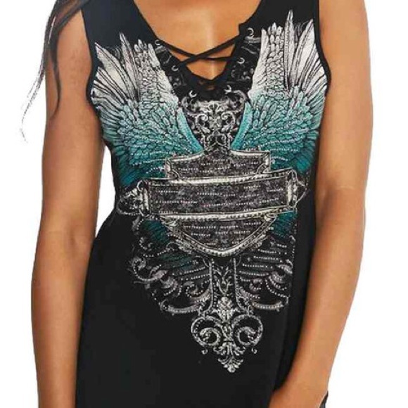 Tops - Harley-Davidson® Women's Greada Embellished Winged Sleeveless Tank Top, Black